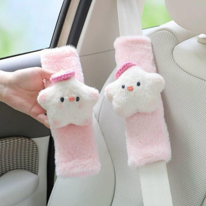 2 PCS Seat Belt Cover Pad, Cute Kawaii Star Soft Seatbelt Covers for Kids, Pink Womens Seatbelt Cushion, Car Seat Strap Pads (Bow+Hat)