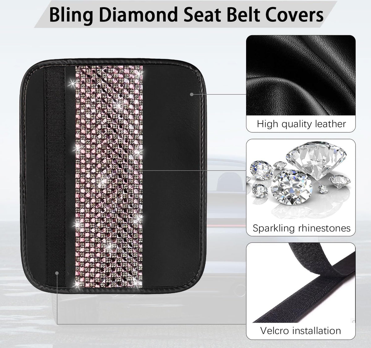 NBTEPEM 2 Pack Bling Car Seat Belt Covers, Diamond Seatbelt Shoulder Protection, Rhinestones Seat Belt Strap Cover Shoulder Pad, Universal Bling Car Interior Accessories Fit for Car/Truck/SUV(Pink)
