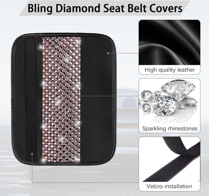 NBTEPEM 2 Pack Bling Car Seat Belt Covers, Diamond Seatbelt Shoulder Protection, Rhinestones Seat Belt Strap Cover Shoulder Pad, Universal Bling Car Interior Accessories Fit for Car/Truck/SUV(Pink)