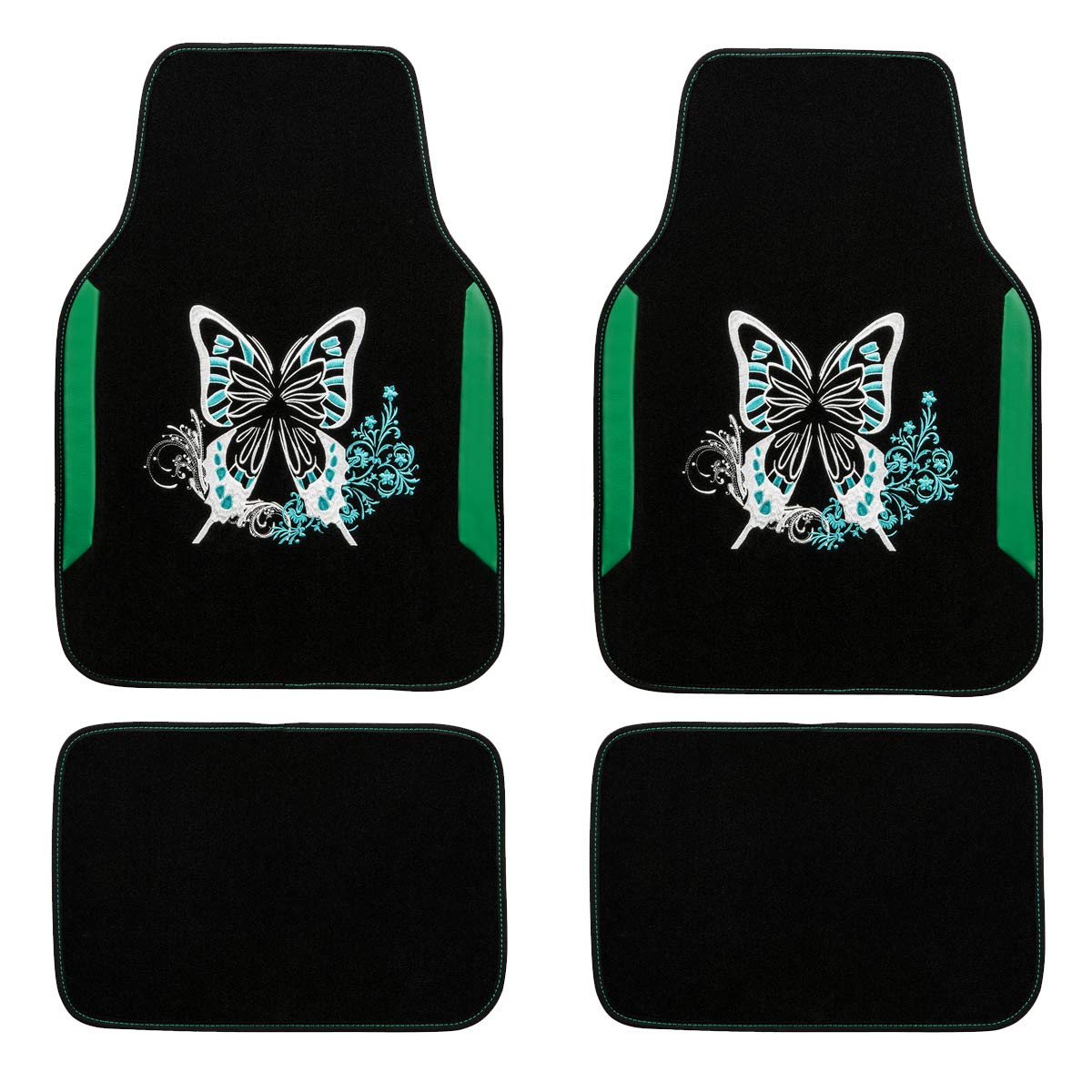 CAR PASS Embroidery Butterfly and Flower Car Floor Mats, Pink Car Floor Mats Universal Fit 95% Automotive,SUVS,Sedan,Vans,for Cute Women,Girly,Set of 4 (Black with Pink)