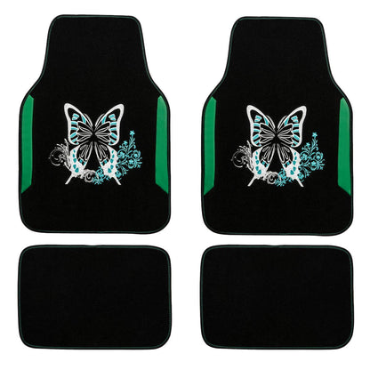 CAR PASS Embroidery Butterfly and Flower Car Floor Mats, Pink Car Floor Mats Universal Fit 95% Automotive,SUVS,Sedan,Vans,for Cute Women,Girly,Set of 4 (Black with Pink)