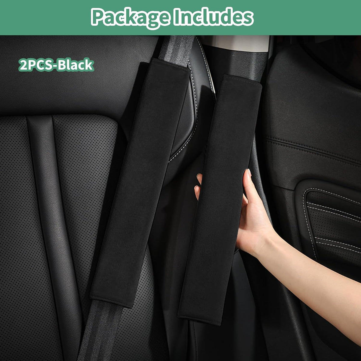 2PCS Car Seat Belt Cover Pad 13 Inch Long, Slim Car Seat Shoulder Strap Pads, Soft Velvet Fluffy Seatbelt Cushion Protect Neck&Shoulder, Thin Car Seatbelt Covers Pad Universal Fit Most Vehicles(Black)