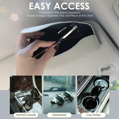 Magnetic Sunglass Holder for Car Visor Clip, Leather Car Glasses Holder, Visor Accessories Eyeglasses Holder Glasses Storage Case (02-Grey)
