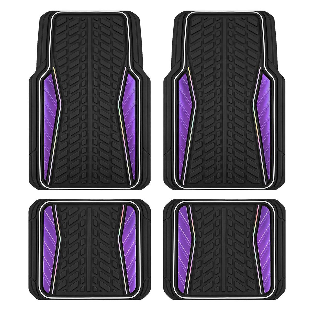 PIC AUTO Car Floor Mats, Pink Aluminum-Molded with Full-Circle Iridescent Inlay Strip Car Mats, Universal-Fit Rubber Mats for Cars, Trucks & SUVs, All-Weather, Non-Slip, Easy-to-Clean Interior Mats