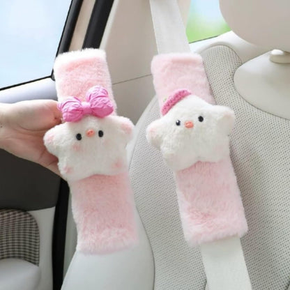 2 PCS Seat Belt Cover Pad, Cute Kawaii Star Soft Seatbelt Covers for Kids, Pink Womens Seatbelt Cushion, Car Seat Strap Pads (Bow+Hat)