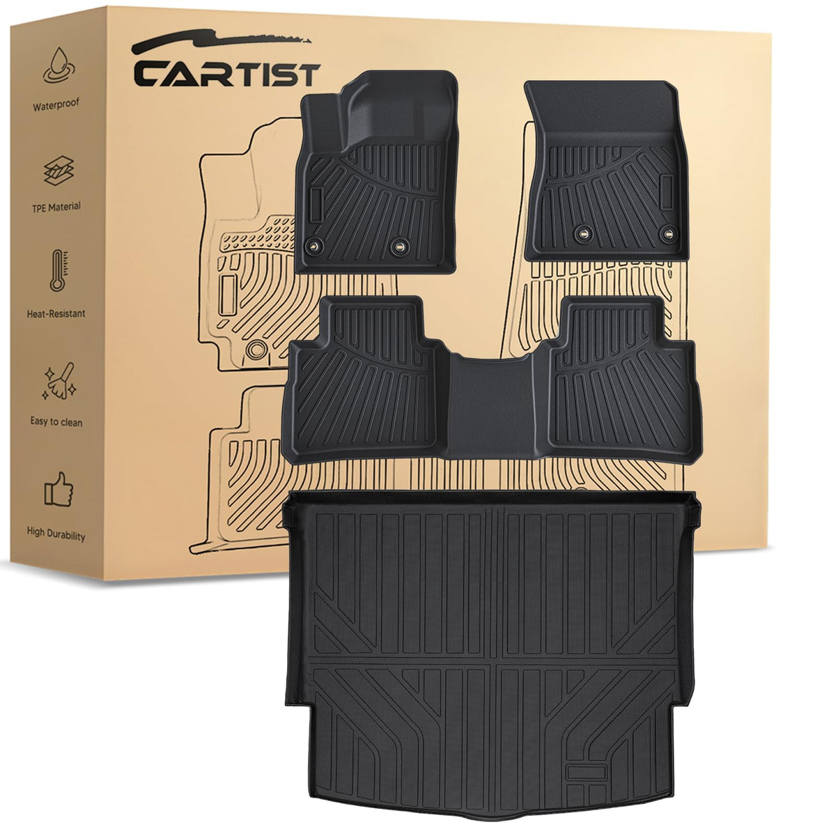 Cartist Floor Mats Fit for Honda HR-V HRV 2023 2024 2025 2026 (Include Hybrid) All Weather Floor Liners Front & 2nd Row Floor Mat for HRV Heavy Duty