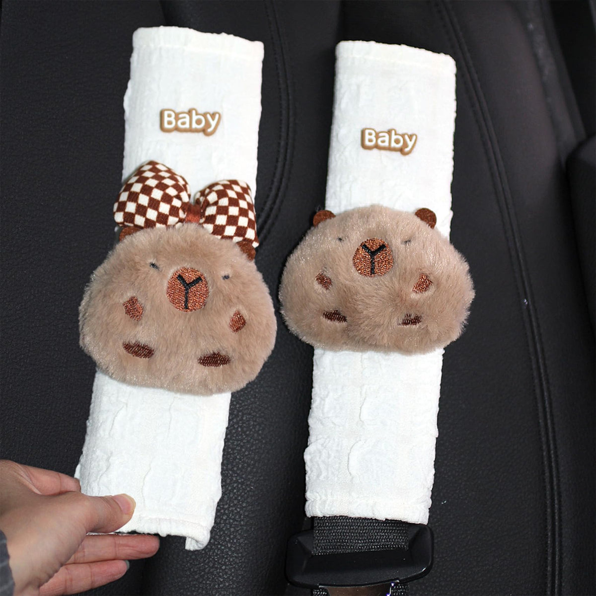BoAn 2PCS Black Capybara Seat Belt Cover, Cute Soft Shoulder Pad for Adults