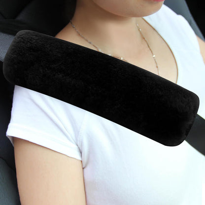 Amooca 2-Pack Real Wool Seatbelt Cover Authentic Sheepskin Shoulder Pad