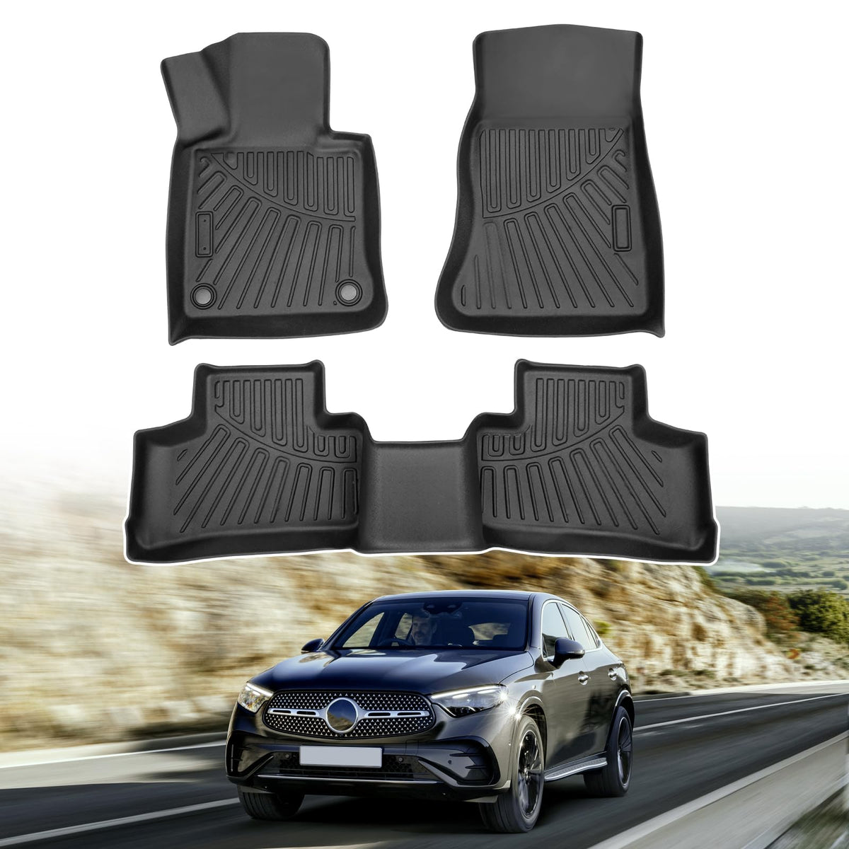 Powerty Floor Mats for 2019-2024 2025 Toyota RAV4 Accessories All Weather Floor Liner 3D TPO 1st & 2nd Row Floor Mat Heavy-Duty Floor Liners(FIT All Models)