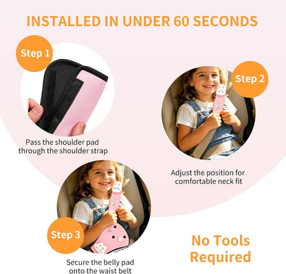 Cute Bunny Seat Belt Cover Pads for Kids – Soft Mesh Seatbelt Cushion, Shoulder & Belly Protector, 2-Piece Set