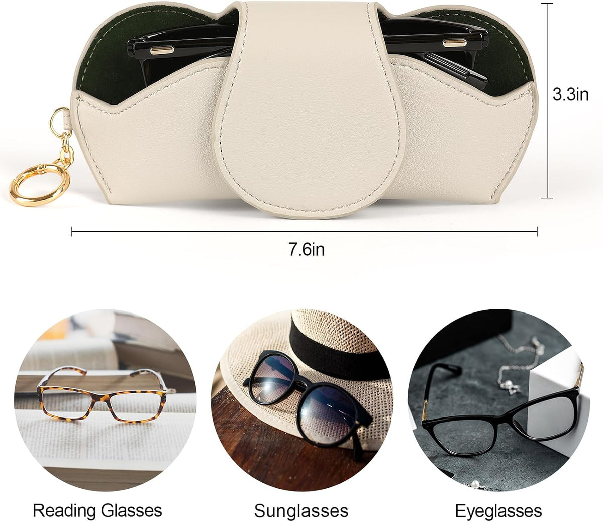 KINIVA Sunglasses Holder for Car Visor with Hanging Hook Portable Leather Glasses Storage Bag with Detachable Clips