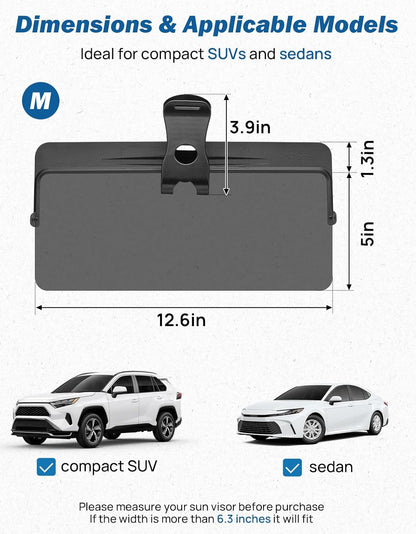 JOYTUTUS Sun Visor Extender for Compact SUVs and Sedans, Universal Anti-Glare Polarized Sun Visor Easy to Install, UV400 Visor Extension Protect from Glare/UV Ray/Stray Light, Safe Driving for Car