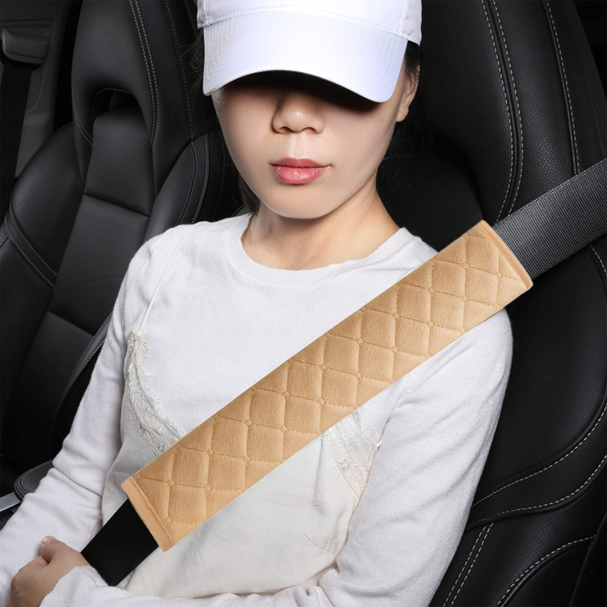 HighnessHwoo Extra Long Seatbelt Covers for Adults Kids Women & Men, Soft Car Seat Belt Strap Cushion for for truck & bus drivers only, Shoulder Neck Chest Protector Pads, 1pc, Beige, 25.5in
