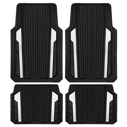 CAR PASS Heavy Duty Rubber Car Mats Metallic, Aluminum Film All Weather Floor Mats Waterproof Universal Trim to Fit Automotive SUV Sedan Van 4 Piece Anodized Deep Dish Two-Tone Sporty Black Red Chrome