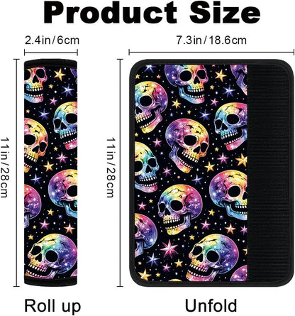 2Pcs Rainbow Skull Soft Auto Seat Belt Cover Pad 11" x 2.4"
