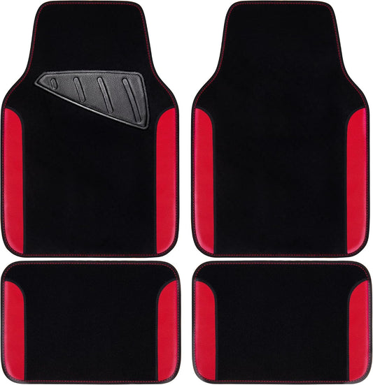 CAR PASS Rainbow Waterproof Universal Fit Faux Leather Car Carpet- Anti-Slip Nibbed Backing Floor Mats for SUV, Vans,Sedans,Trucks, Automotive Set of 4 for Women (Black with Red)