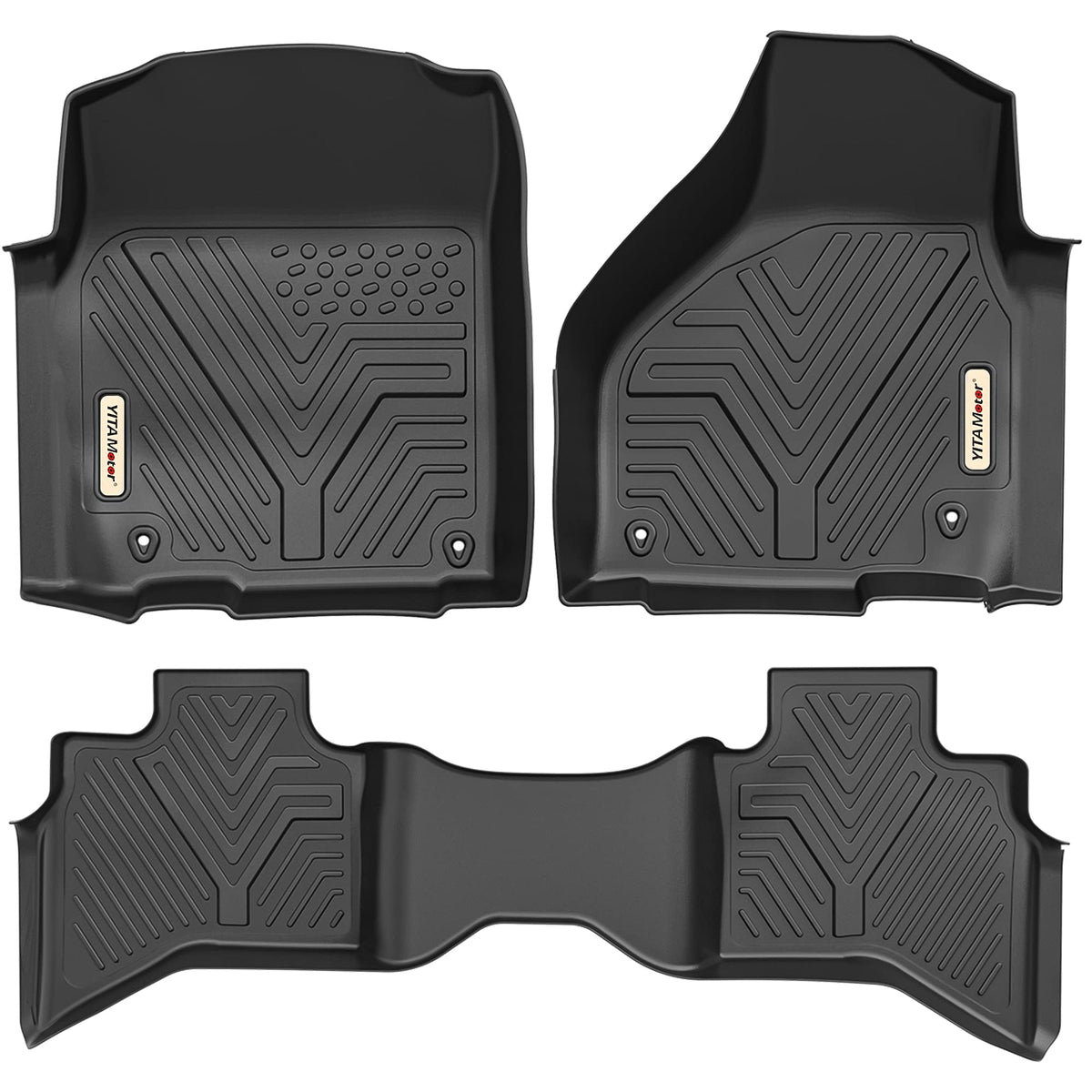 YITAMOTOR Floor Mats Fit for 2013-2018 Dodge Ram 1500/2500/3500 Crew Cab, 2019-2024 Ram 1500 Classic Crew Cab 1st & 2nd Row All Weather Heavy Duty Floor Liners Black