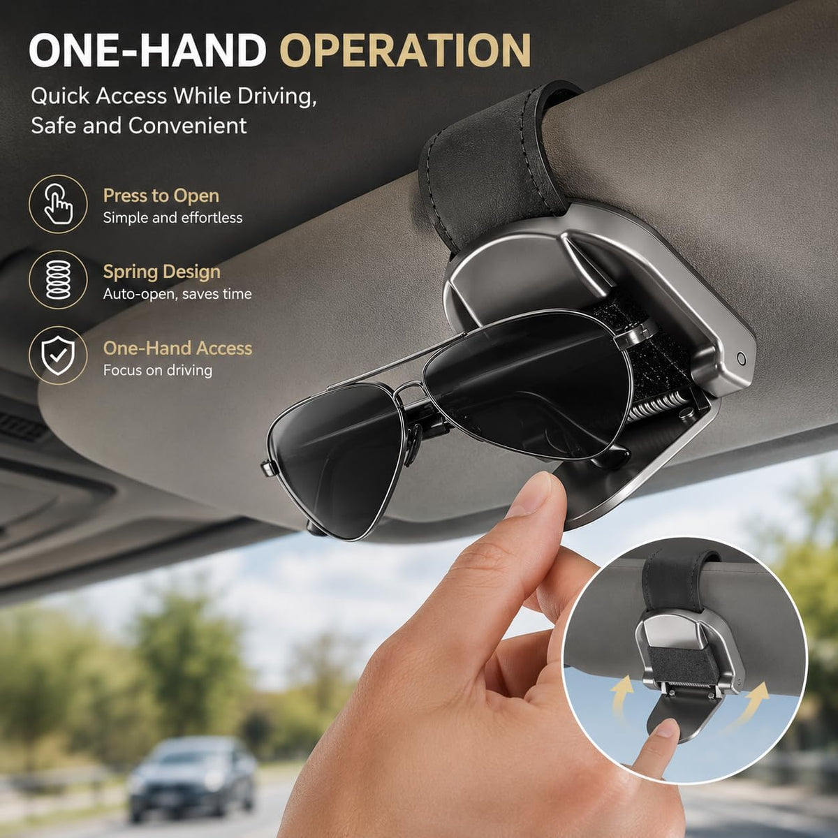 Premium Aluminum Car Sunglasses Holder for Visor, One-Hand Glasses Clip with Soft Padding, Universal Eyeglass Holder for Car Sun Visor, Secure & Scratch-Free Design (2 Packs)