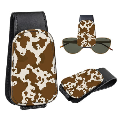 Leather Magnetic Sunglass Holder for Car Sun Visor, Cute Eyeglass Ticket Card Hanger Clip, Universal Auto Interior Accessories for SUV Pickup Truck, Dark Mushroom