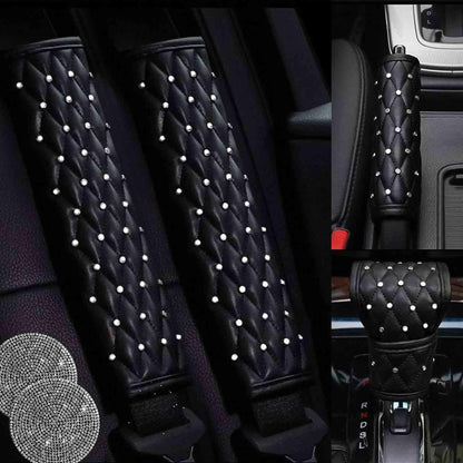 2PCS Bling Car Seatbelt Strap Covers for Women Girls - Crystal Rhinestone Velvet Shoulder Pad Protector - Diamond Shine Safety Shoulder Pad, Car Decor Interior Accessories