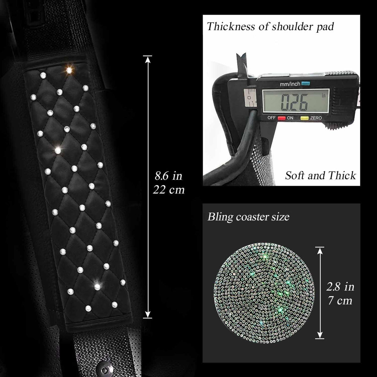 2PCS Bling Car Seatbelt Strap Covers for Women Girls - Crystal Rhinestone Velvet Shoulder Pad Protector - Diamond Shine Safety Shoulder Pad, Car Decor Interior Accessories