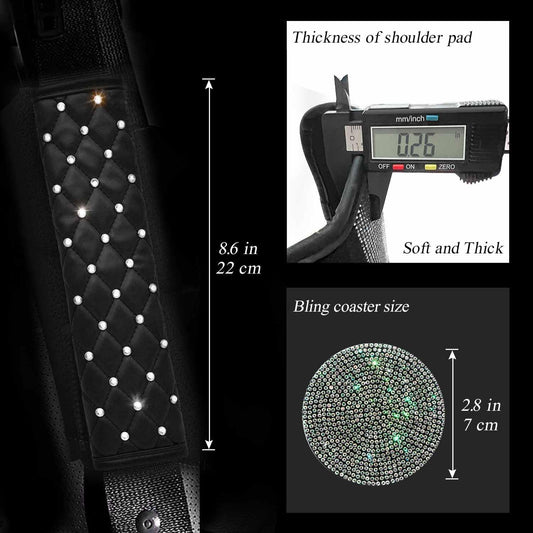 2PCS Bling Car Seatbelt Strap Covers for Women Girls - Crystal Rhinestone Velvet Shoulder Pad Protector - Diamond Shine Safety Shoulder Pad, Car Decor Interior Accessories