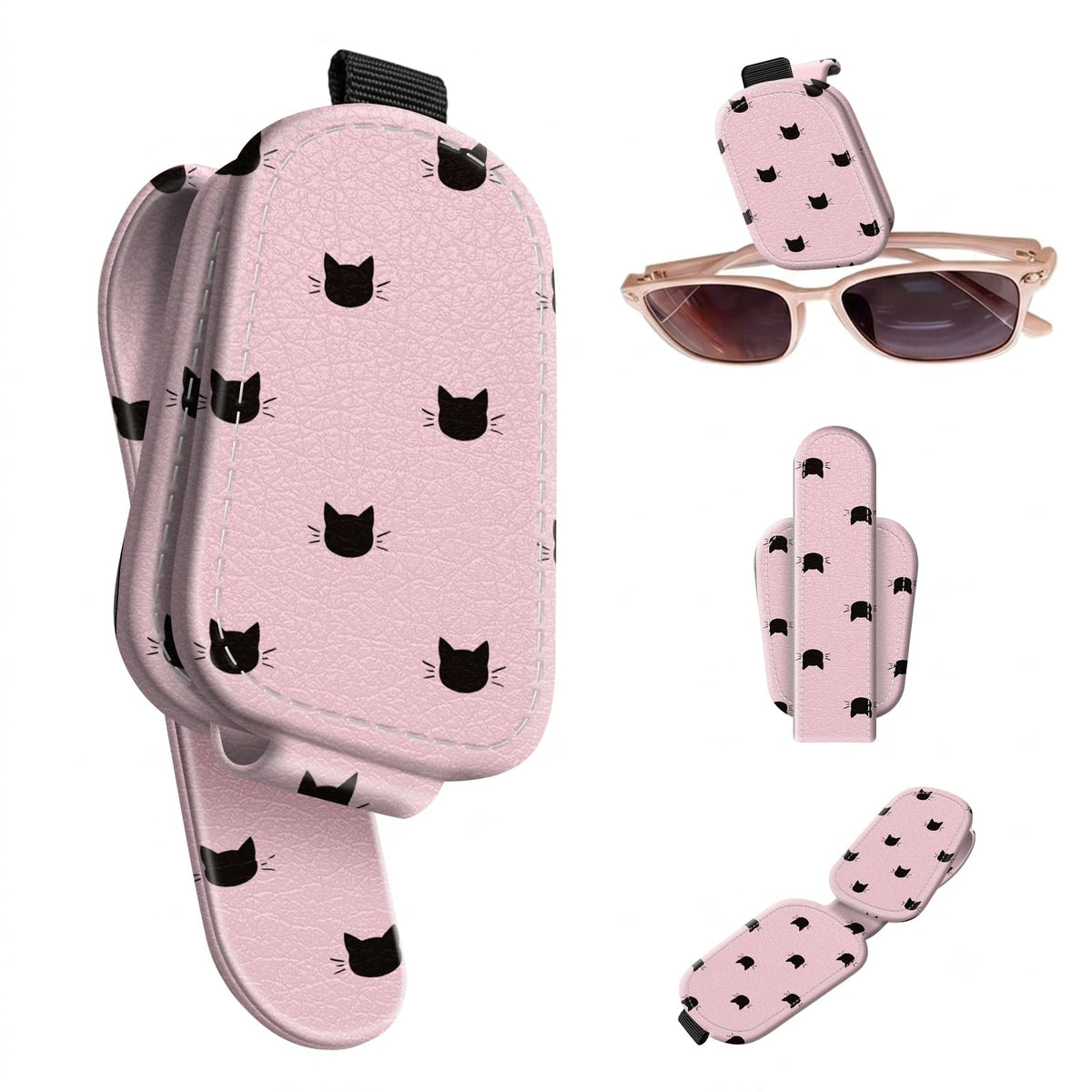 Sunglasses Holder for Car Visor, PU Leather Glasses Clip Organizer, Cute Magnetic Eyeglass Holder for Vehicle Sun Visor, Car Interior Accessory for Women & Men, Glitter