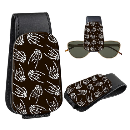 Leather Magnetic Sunglass Holder for Car Sun Visor, Cute Eyeglass Ticket Card Hanger Clip, Universal Auto Interior Accessories for SUV Pickup Truck, Dark Mushroom