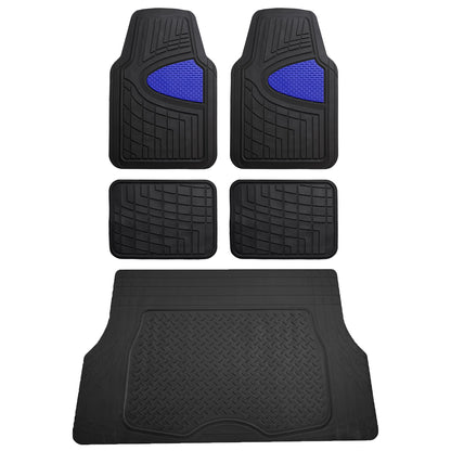 FH Group Premium Liners Tall Channel Trimmable All Weather Rubber Full Set Car Floor Mats (Beige) w. Trimmable All-Season Cargo Liner (Black) - Universal Fit for Cars Trucks and SUVs