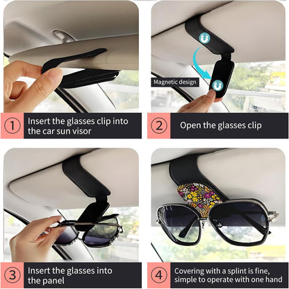 LKKDPS Sunglasses Holder for Car Visor, PU Leather Glasses Clip Organizer, Cute Magnetic Eyeglass Holder for Vehicle Sun Visor, Car Interior Accessory for Women & Men Wildflower Doodle Garden