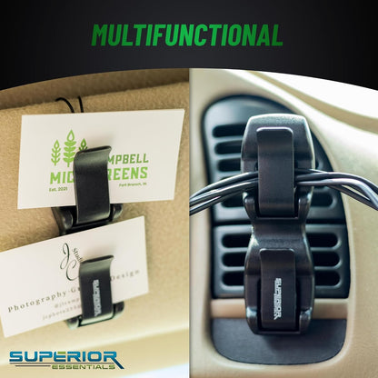 SUPERIOR ESSENTIALS Sunglass Holder for Car Visor Clip - Sun-Glasses Holder and Ticket Card Clips - Car Visor Accessories - Luxury Eyeglass Car Mount (Pack 1)