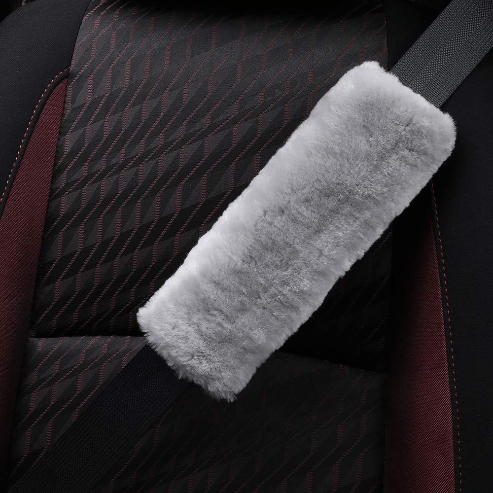 OGLAND 2 Pack Sheepskin Car Seat Belt Cover Pads | Wool Seatbelt Cushions