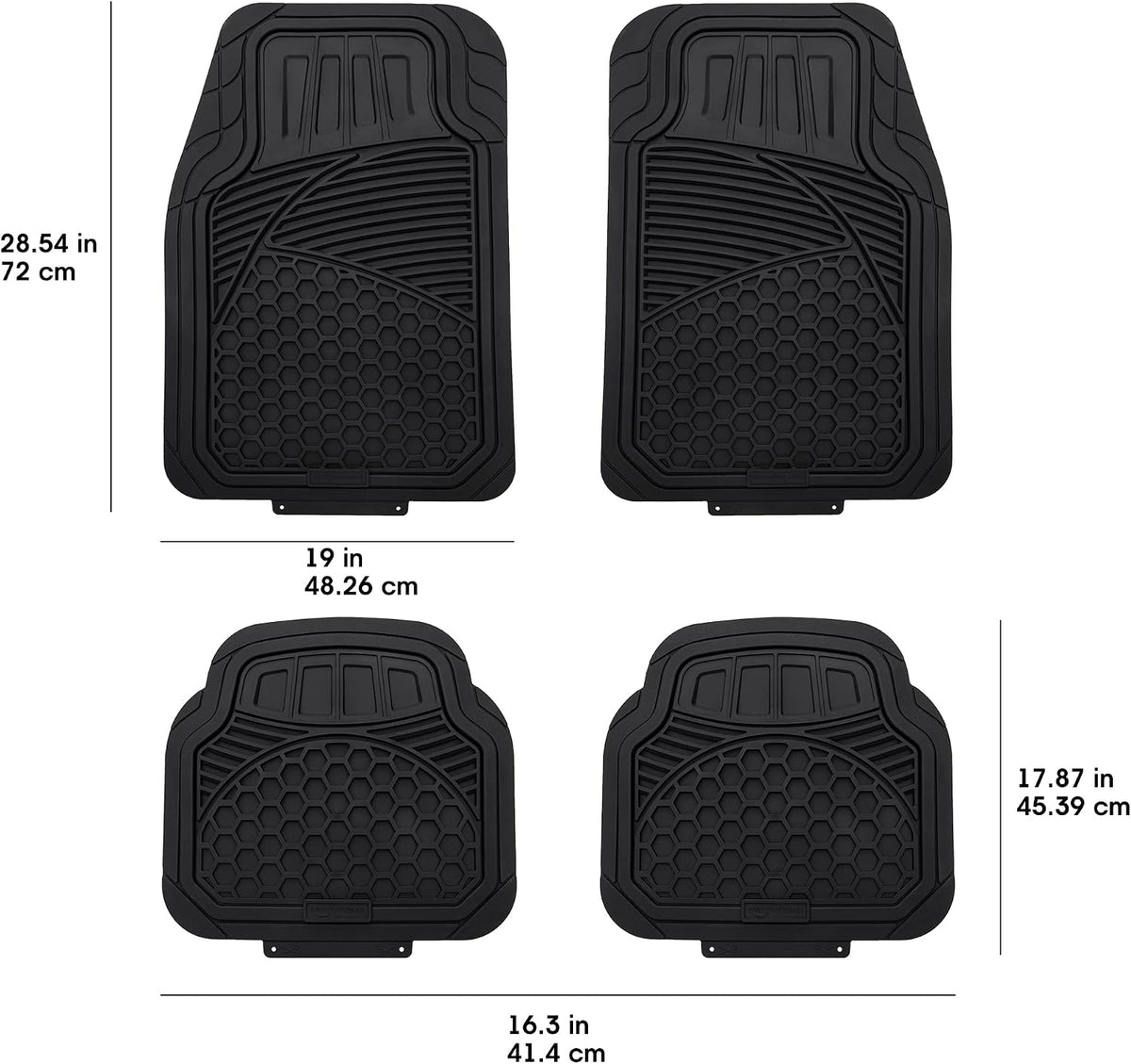 Amazon Basics Heavy Duty Thick PVC Car Floor Mats, Anti-Slip, Easy to Clean, Universal Trim-to-Fit All-Weather for Automotive SUV Sedans Trucks, 4-Piece, Solid Black