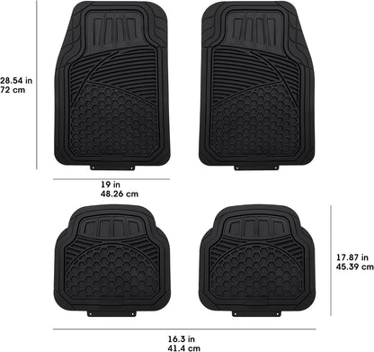 Amazon Basics Heavy Duty Thick PVC Car Floor Mats, Anti-Slip, Easy to Clean, Universal Trim-to-Fit All-Weather for Automotive SUV Sedans Trucks, 4-Piece, Solid Black