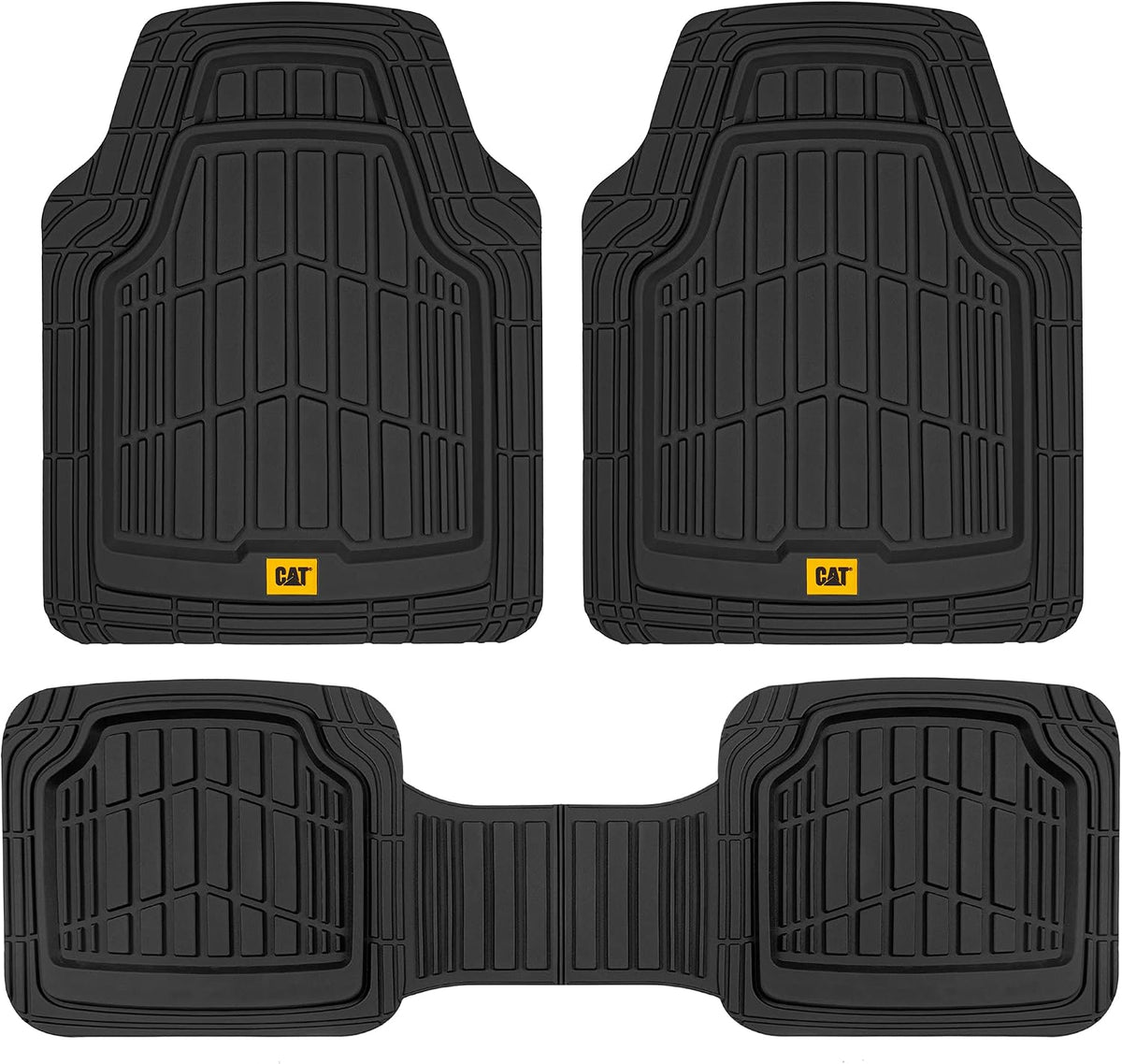 Cat® ToughRide™ Heavy-Duty 3 Piece Rubber All Season Floor Mats for Car Truck Van SUV, Black - Premium Trim to Fit Cars Floor Mat, All Weather Deep Dish Automotive Floor Mats, Total Dirt Protection