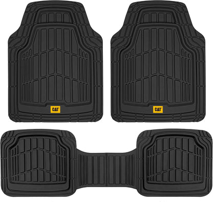 Cat® ToughRide™ Heavy-Duty 3 Piece Rubber All Season Floor Mats for Car Truck Van SUV, Black - Premium Trim to Fit Cars Floor Mat, All Weather Deep Dish Automotive Floor Mats, Total Dirt Protection
