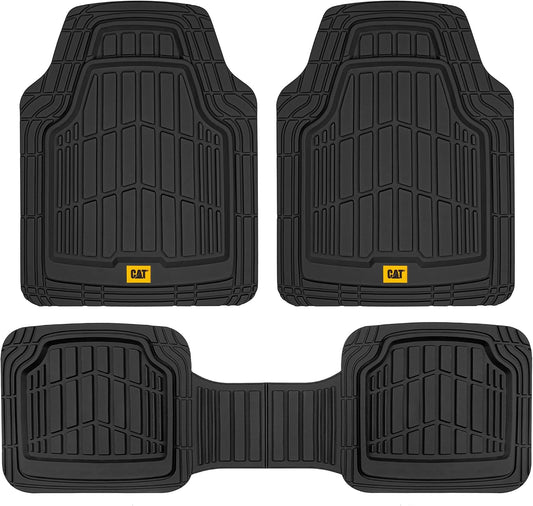 Cat® ToughRide™ Heavy-Duty 3 Piece Rubber All Season Floor Mats for Car Truck Van SUV, Black - Premium Trim to Fit Cars Floor Mat, All Weather Deep Dish Automotive Floor Mats, Total Dirt Protection