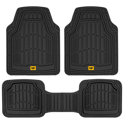 Cat® ToughRide™ Heavy-Duty 3 Piece Rubber All Season Floor Mats for Car Truck Van SUV, Black - Premium Trim to Fit Cars Floor Mat, All Weather Deep Dish Automotive Floor Mats, Total Dirt Protection