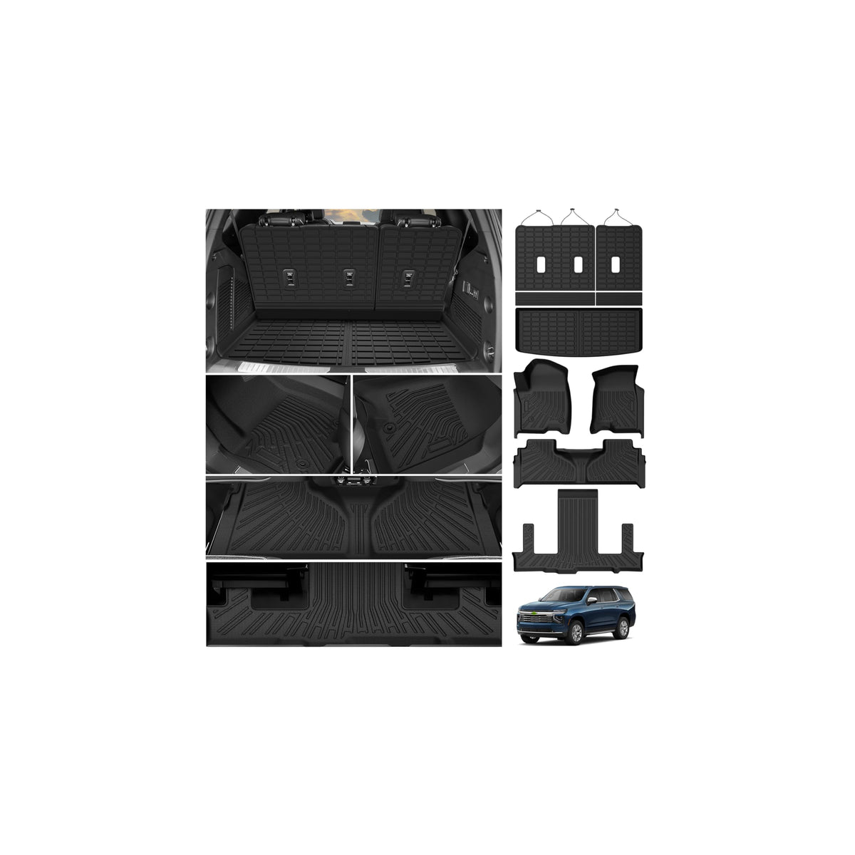 Powerty Floor Mats for 2019-2024 2025 Toyota RAV4 Accessories All Weather Floor Liner 3D TPO 1st & 2nd Row Floor Mat Heavy-Duty Floor Liners(FIT All Models)
