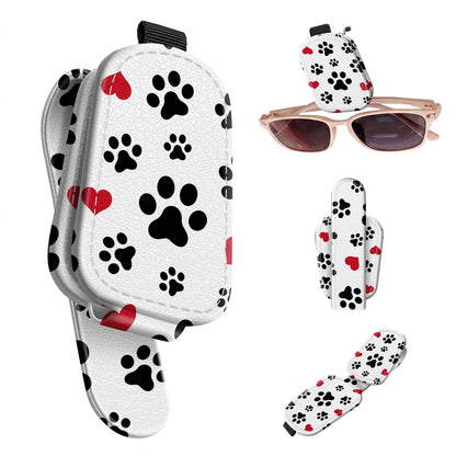 Sunglasses Holder for Car Visor, PU Leather Glasses Clip Organizer, Cute Magnetic Eyeglass Holder for Vehicle Sun Visor, Car Interior Accessory for Women & Men, Paw Hearts