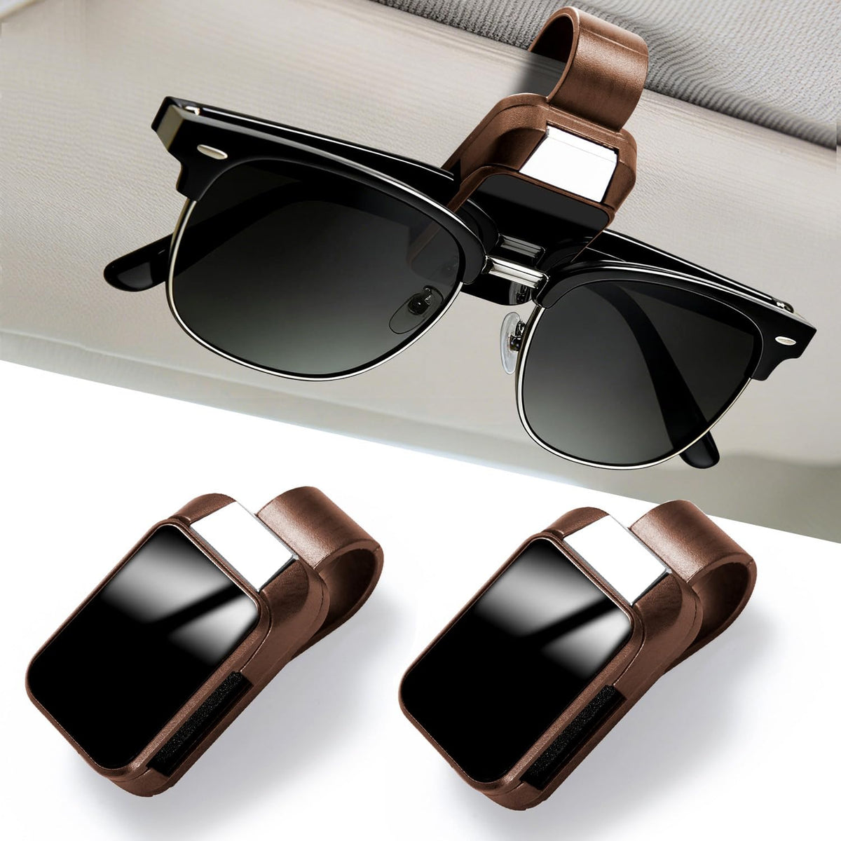 Dsycar 2 Pack Sunglasses Holder for Car, Double Holder Visor Sunglass Clip