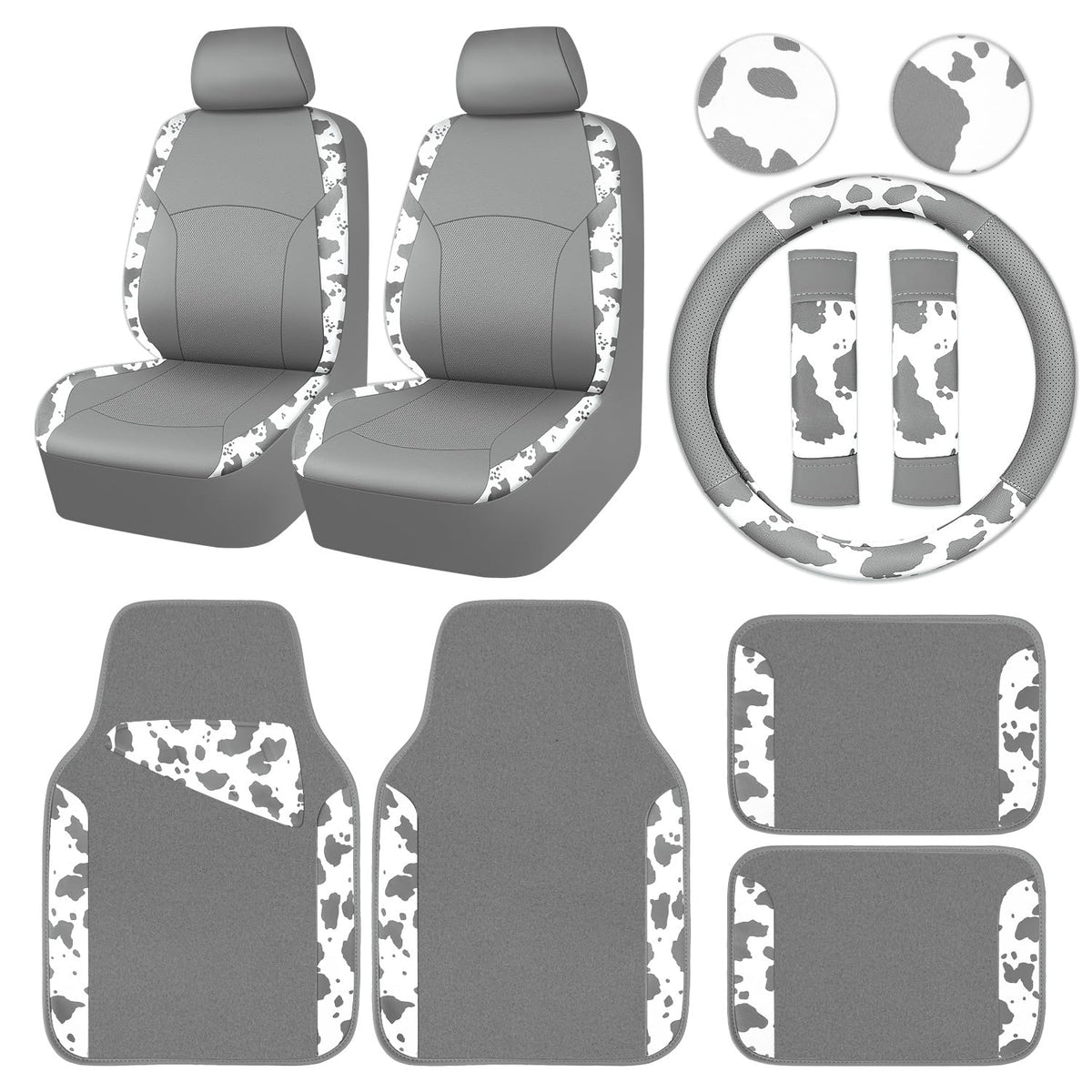CAR PASS Waterproof Universal Car Floor Mats, Leopard Print Car Mats Fit for SUV,Vans,sedans, Trucks,Set of 4pcs Car Carpet with Driver Heel Pad and Nibs Backing, Leopard Car Accessories Gray Leopard