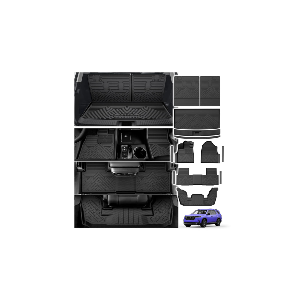 Powerty Floor Mats for 2019-2024 2025 Toyota RAV4 Accessories All Weather Floor Liner 3D TPO 1st & 2nd Row Floor Mat Heavy-Duty Floor Liners(FIT All Models)