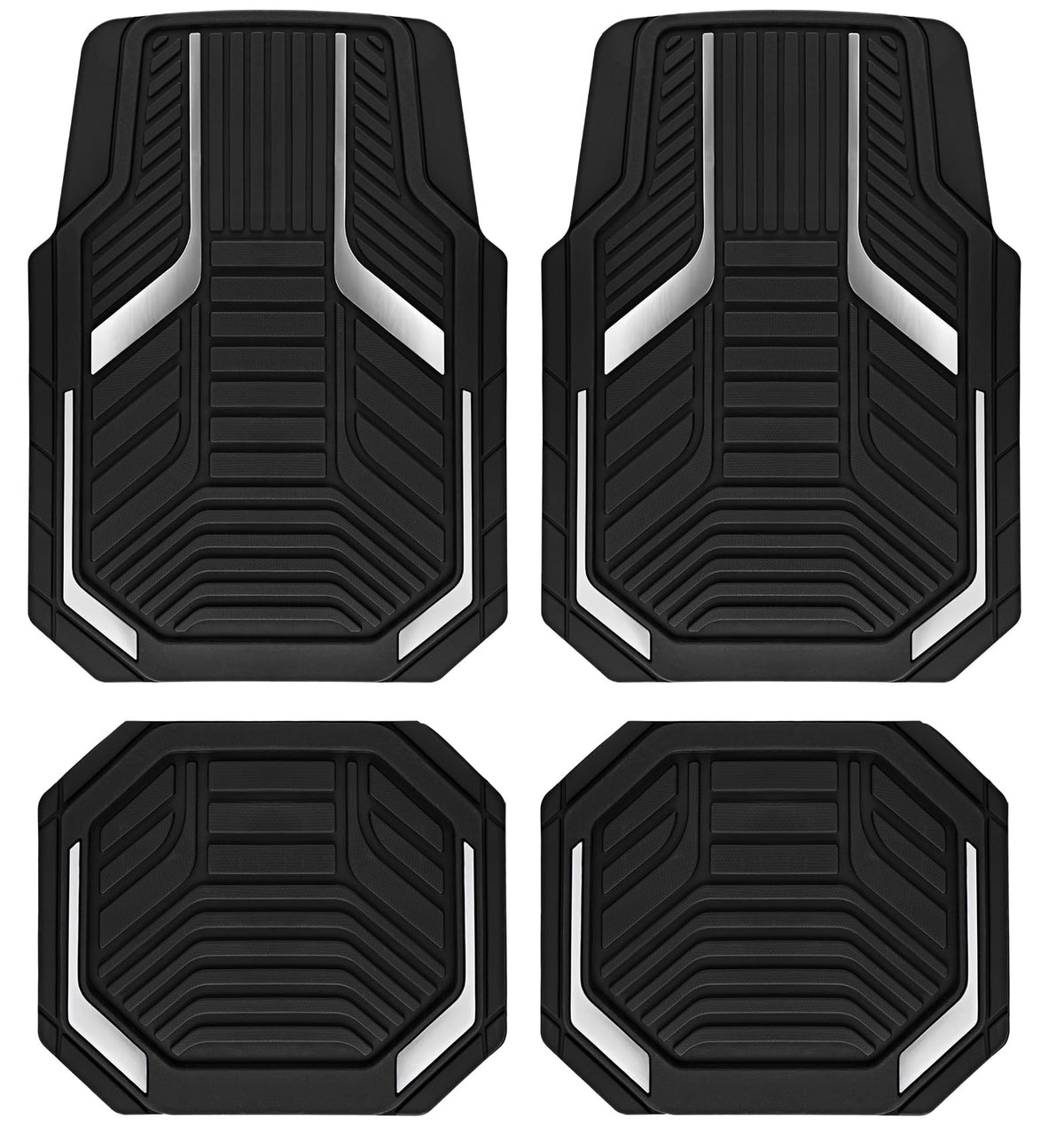 PIC AUTO Heavy Duty Rubber Floor Mats, Purple Aluminum Film Car Mats Set, Front and Rear Car Mats with Anti-Slip Backing, All Weather Protection, Trim-to-Fit for Automotive SUV, Sedan, Van
