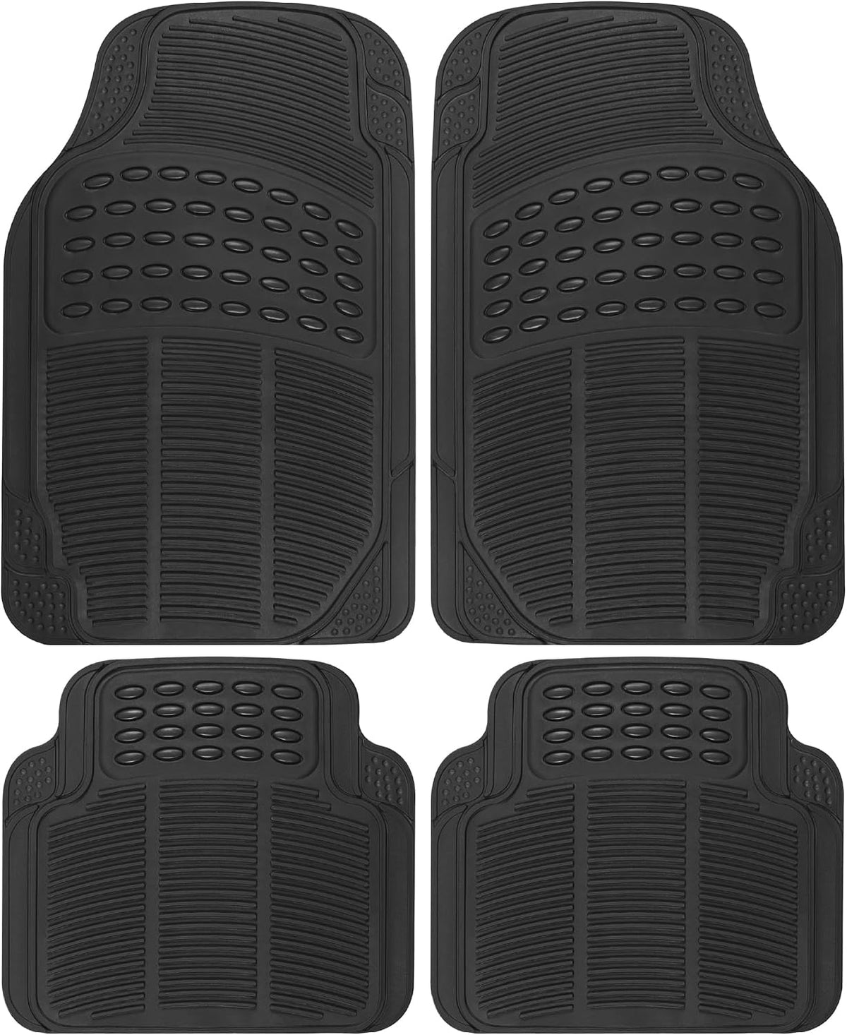 BDK Floor Mats, 4-Piece All-Weather Car Mat with Universal Fit Design, Durable Rubber Car Floor Mats with Capture Ridges, Waterproof for Cars Trucks SUV (Black)