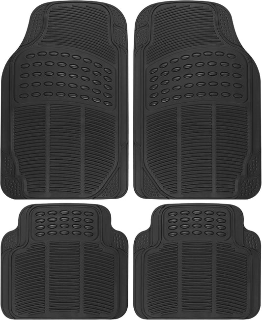 BDK Floor Mats, 4-Piece All-Weather Car Mat with Universal Fit Design, Durable Rubber Car Floor Mats with Capture Ridges, Waterproof for Cars Trucks SUV (Black)