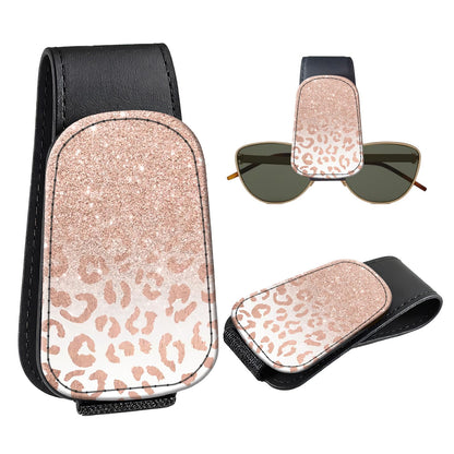Leather Magnetic Sunglass Holder for Car Sun Visor, Cute Eyeglass Ticket Card Hanger Clip, Universal Auto Interior Accessories for SUV Pickup Truck, Cherry Pattern