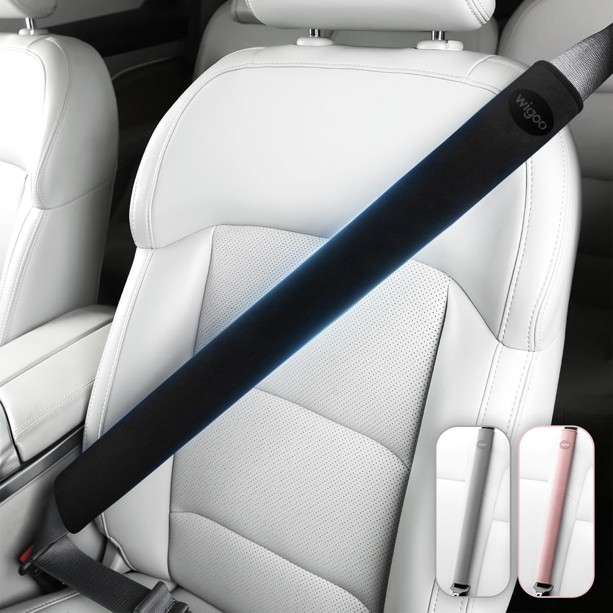 Wigoo Car Seat Belt Covers, Skin-Friendly Suede 2 Pack, 18.9 Inch, Black