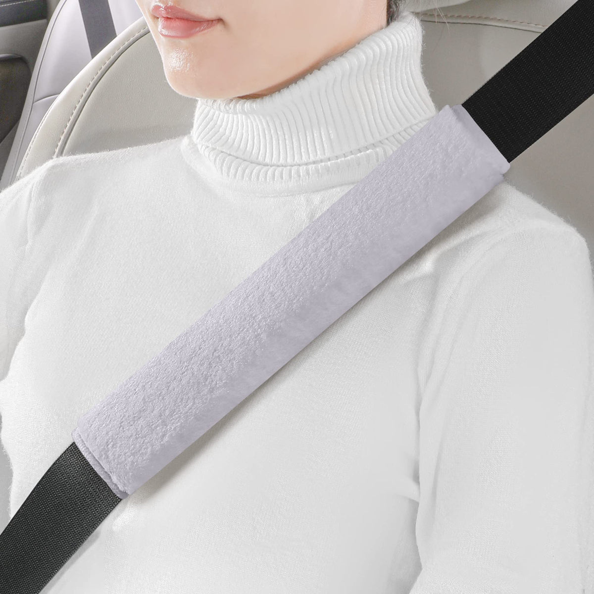 LACDL Extra Long Seatbelt Cover Super Soft Furry for Adults Kids Women & Men, Thick Plush Full Car Seat Belt Strap Cushion, Fluffy Shoulder Pad Protector, Auto Interior Accessories, 1pc, Black, 15.5in