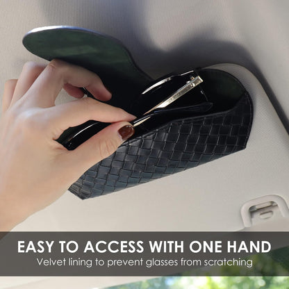 KINIVA Sunglasses Holder for Visor - Leather Glasses Case with Clips for All Car Models (Black)